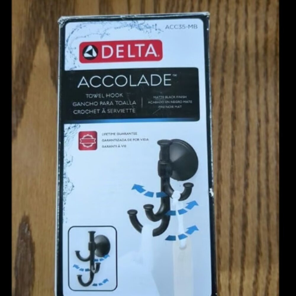 Delta Accolade Expandable Towel Hook Matte Black 3 Hooks ACC35-MB New in Box